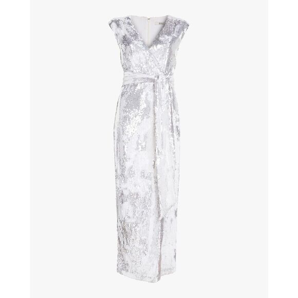 Badgley Mischka SC2538 Women's Sz 6 White Sequined Cocktail Midi Dress - Picture 12 of 12